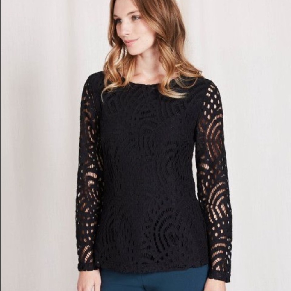 Boden Lace Ponte Black Floral Blouse Top